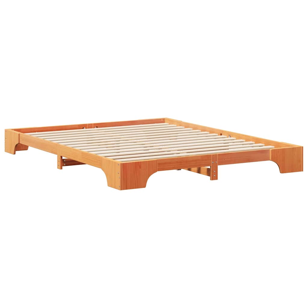 Floor Bed Frame with Storage Brown 160 x 220 cm Solid pine wood