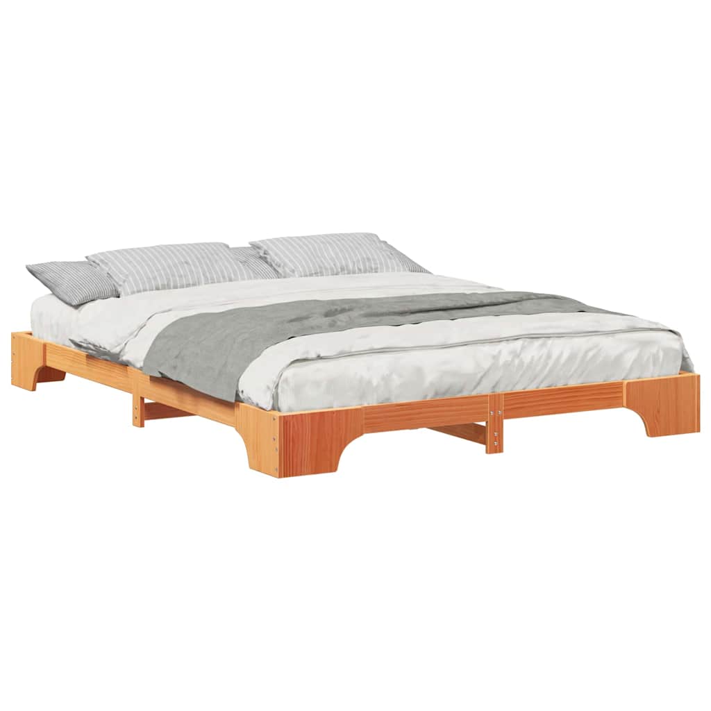 Floor Bed Frame with Storage Brown 160 x 220 cm Solid pine wood