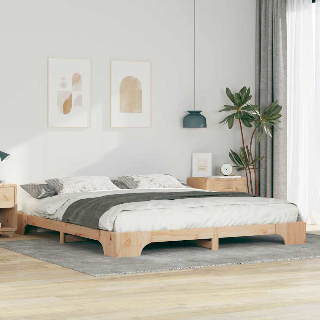 Floor Bed Frame with Storage Brown 180 x 220 cm Solid pine wood