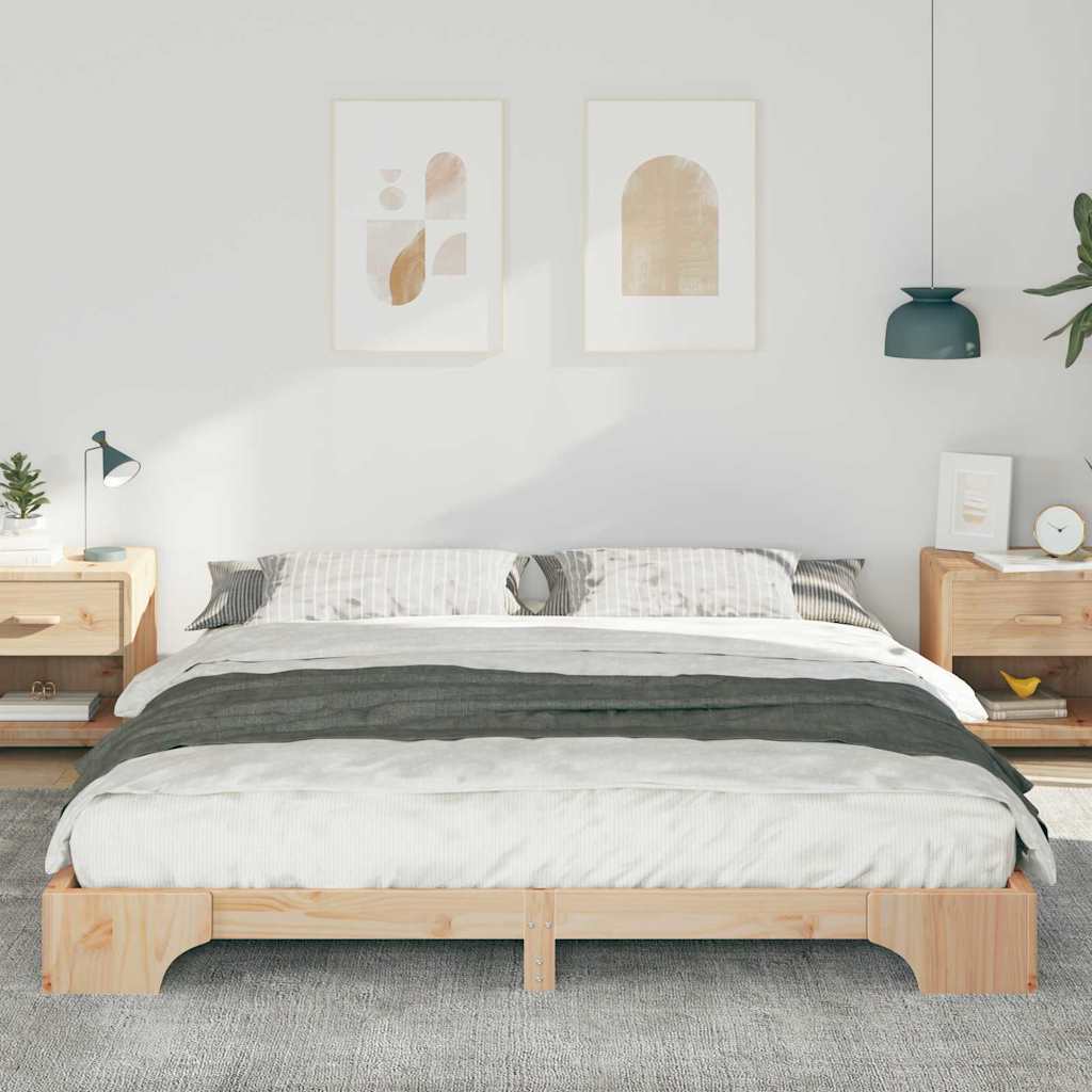 Floor Bed Frame with Storage Brown 180 x 220 cm Solid pine wood