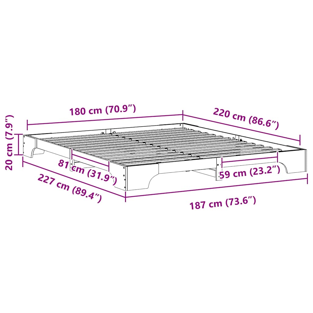 Floor Bed Frame with Storage Brown 180 x 220 cm Solid pine wood