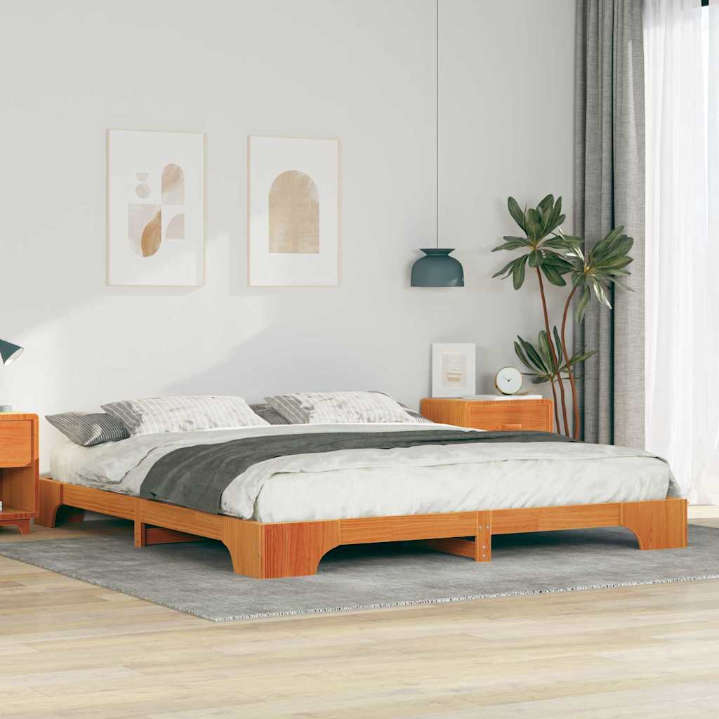 Floor Bed Frame with Storage Brown 180 x 220 cm Solid pine wood