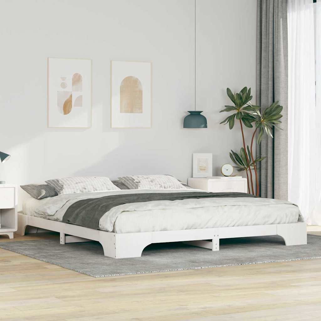 Floor Bed Frame with Storage White 200 x 220 cm Solid pine wood