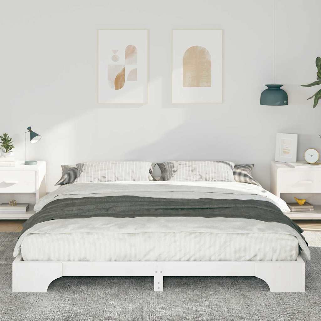 Floor Bed Frame with Storage White 200 x 220 cm Solid pine wood