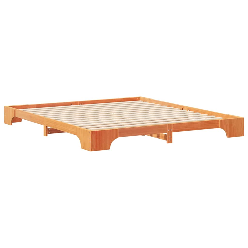 Floor Bed Frame with Storage Brown 200 x 220 cm Solid pine wood