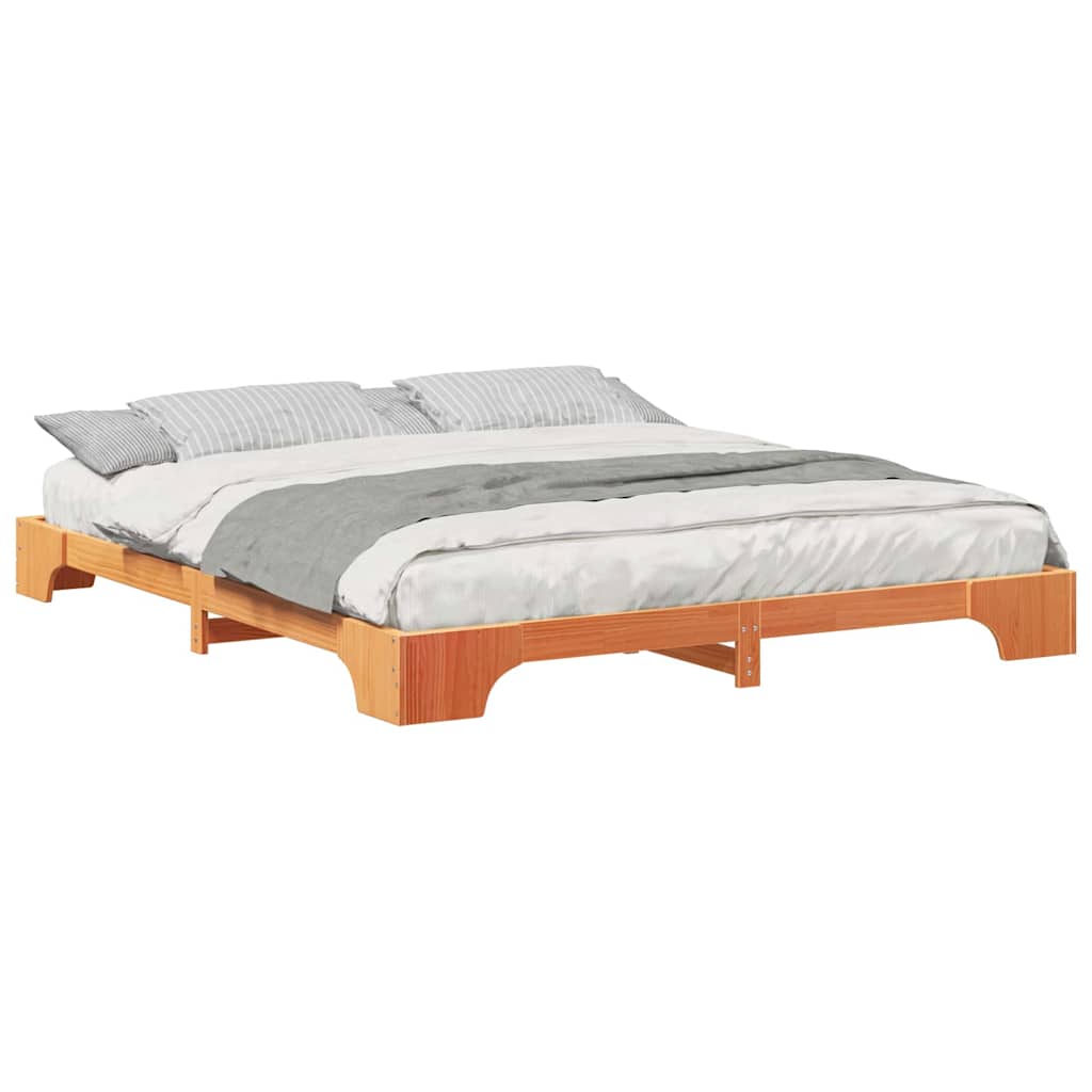 Floor Bed Frame with Storage Brown 200 x 220 cm Solid pine wood