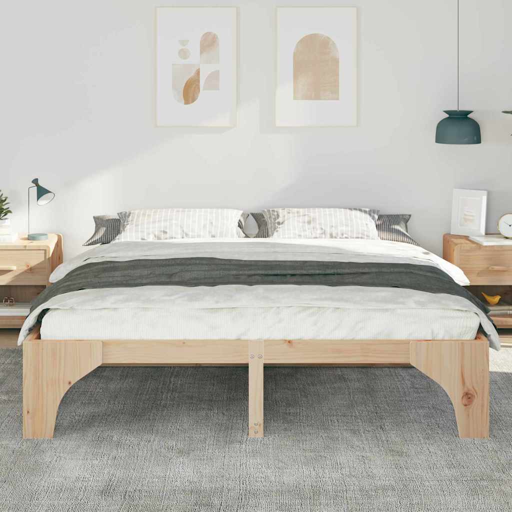 Floor Bed Frame with Storage Brown 200 x 200 cm Solid pine wood