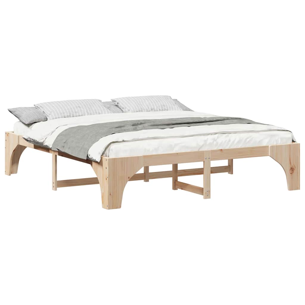 Floor Bed Frame with Storage Brown 200 x 200 cm Solid pine wood