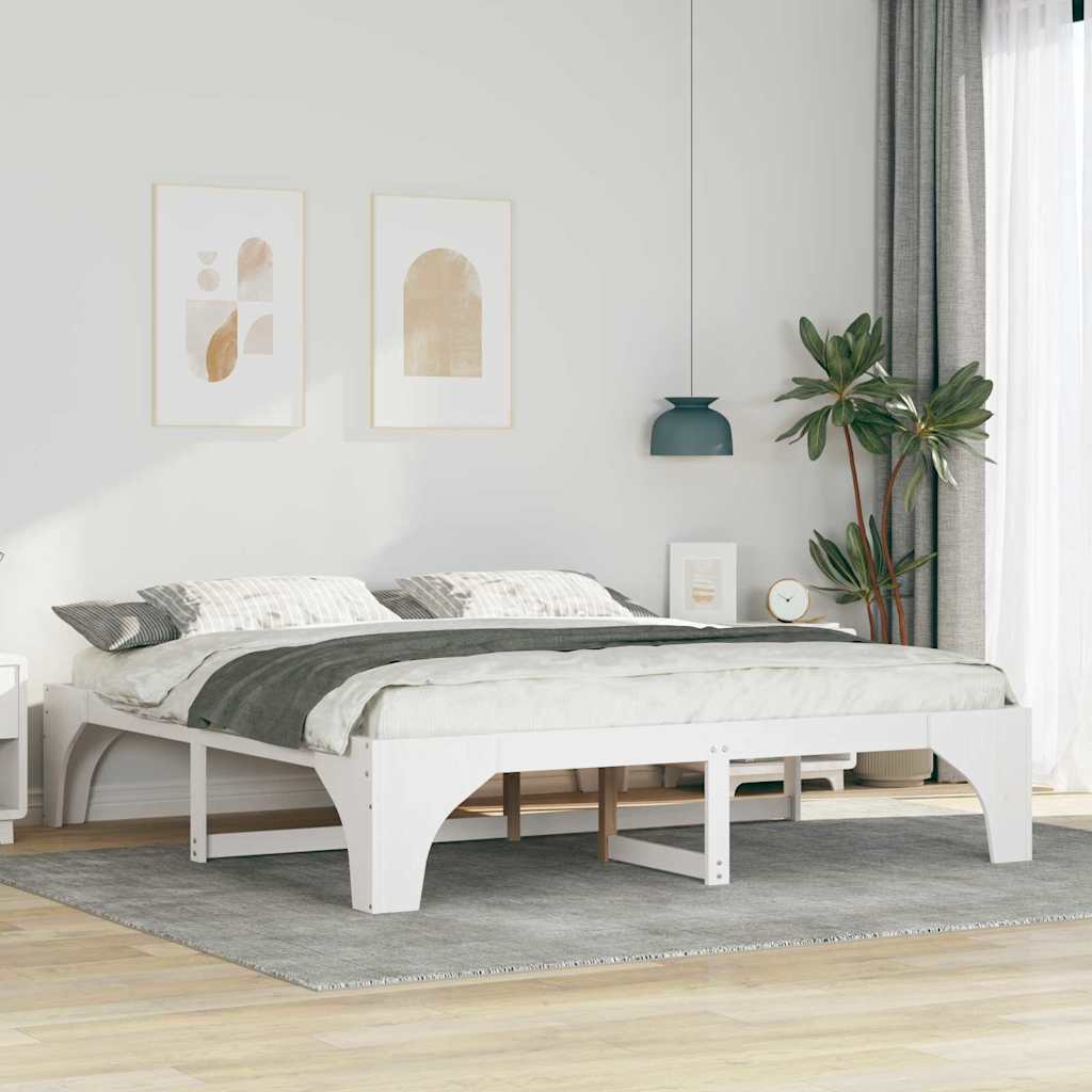 Floor Bed Frame with Storage White 200 x 200 cm Solid pine wood