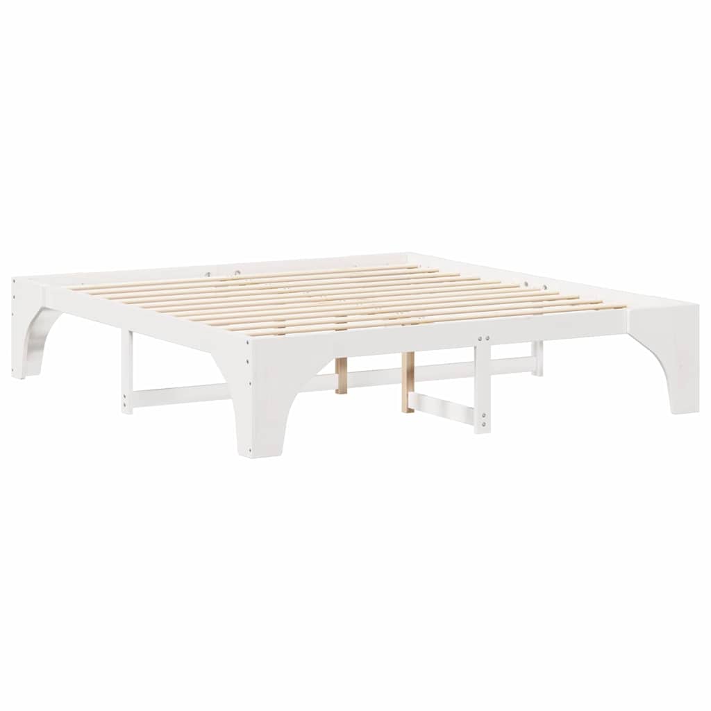 Floor Bed Frame with Storage White 200 x 200 cm Solid pine wood