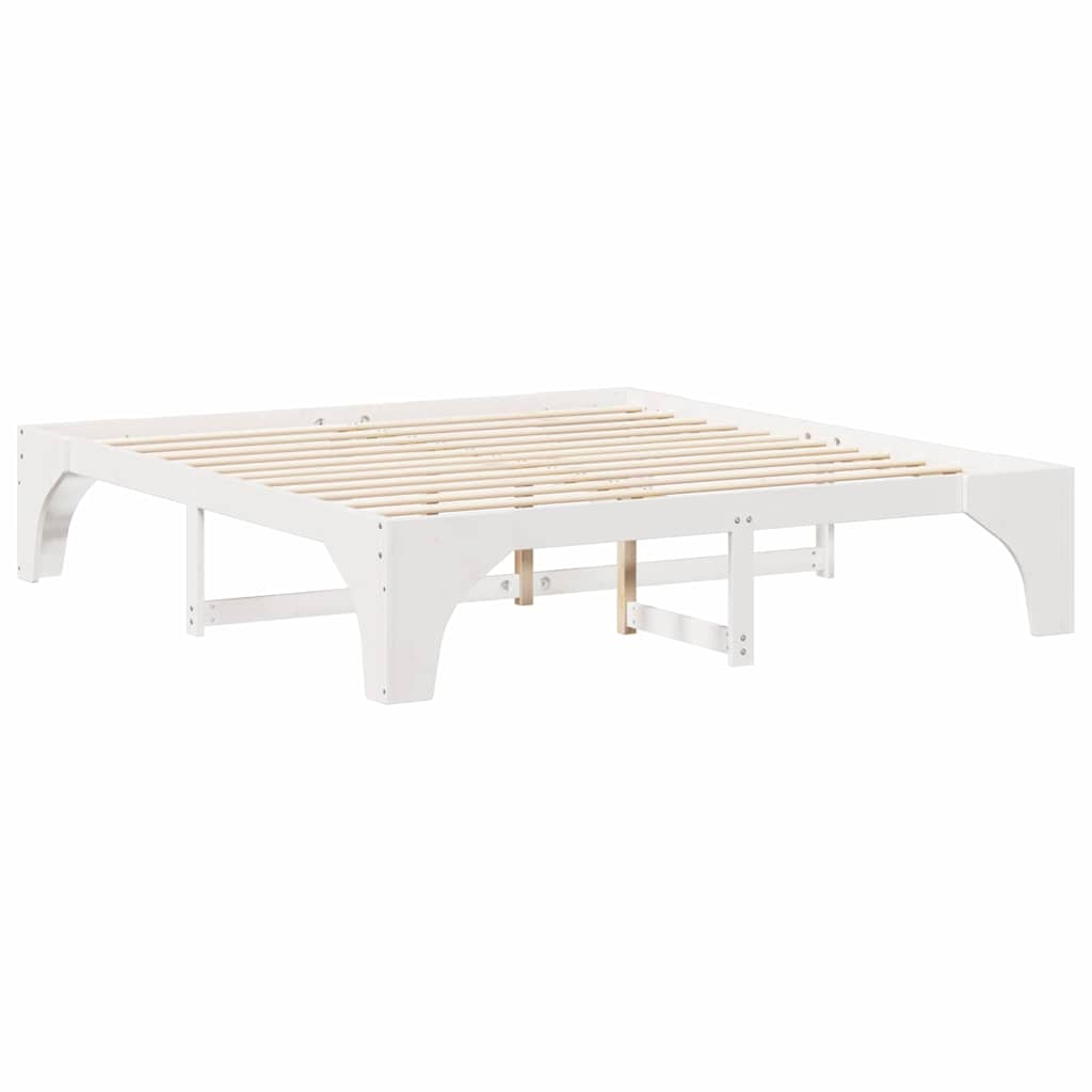 Floor Bed Frame with Storage White 200 x 200 cm Solid pine wood