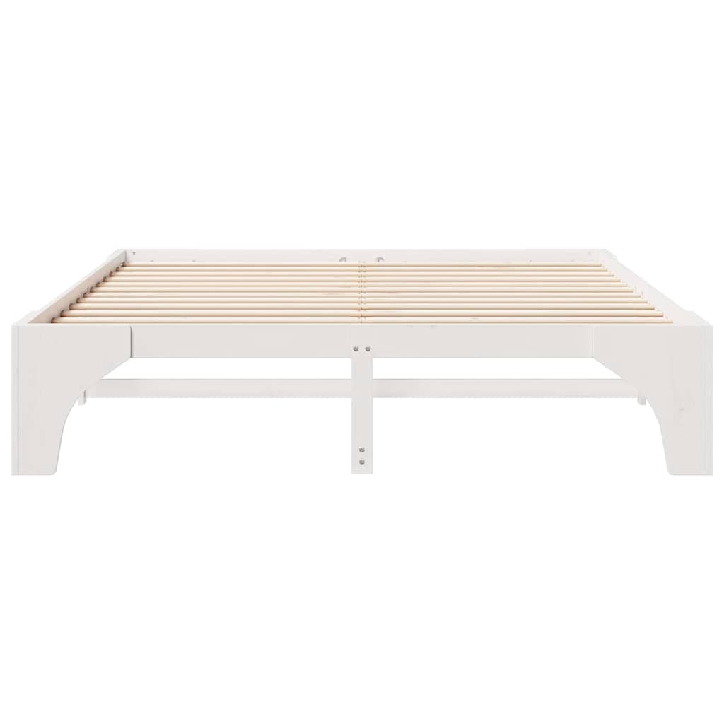 Floor Bed Frame with Storage White 200 x 200 cm Solid pine wood