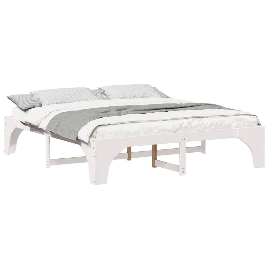Floor Bed Frame with Storage White 200 x 200 cm Solid pine wood