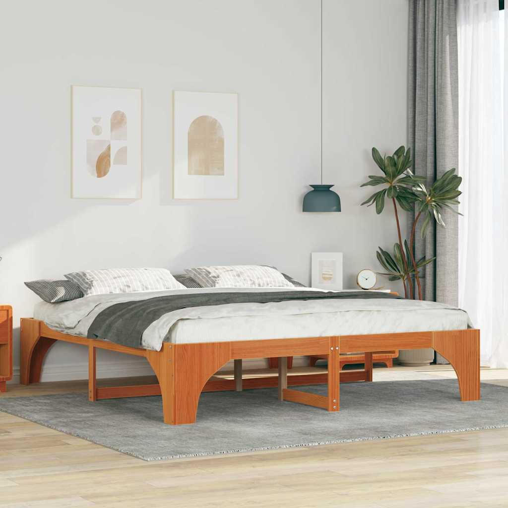 Floor Bed Frame with Storage Brown 200 x 200 cm Solid pine wood