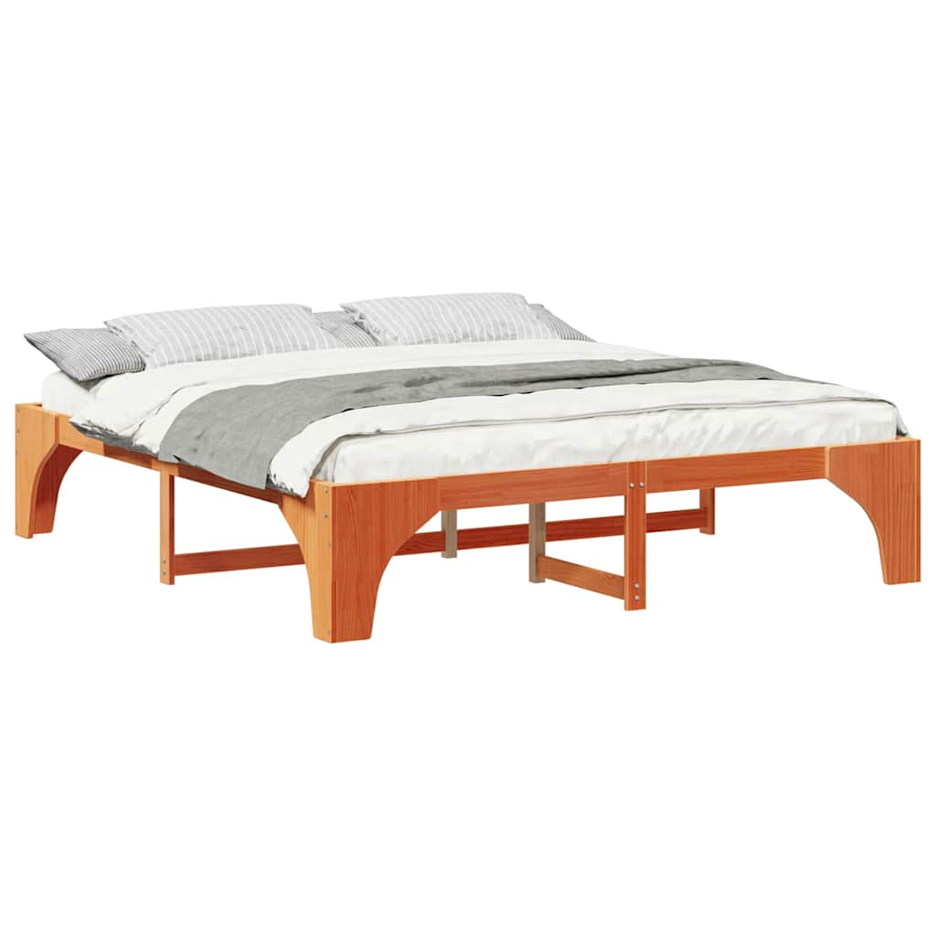 Floor Bed Frame with Storage Brown 200 x 200 cm Solid pine wood
