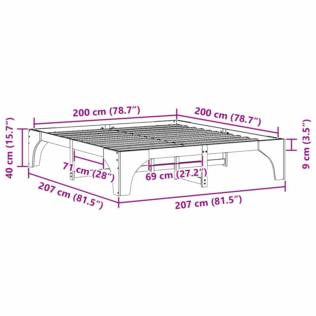 Floor Bed Frame with Storage Brown 200 x 200 cm Solid pine wood