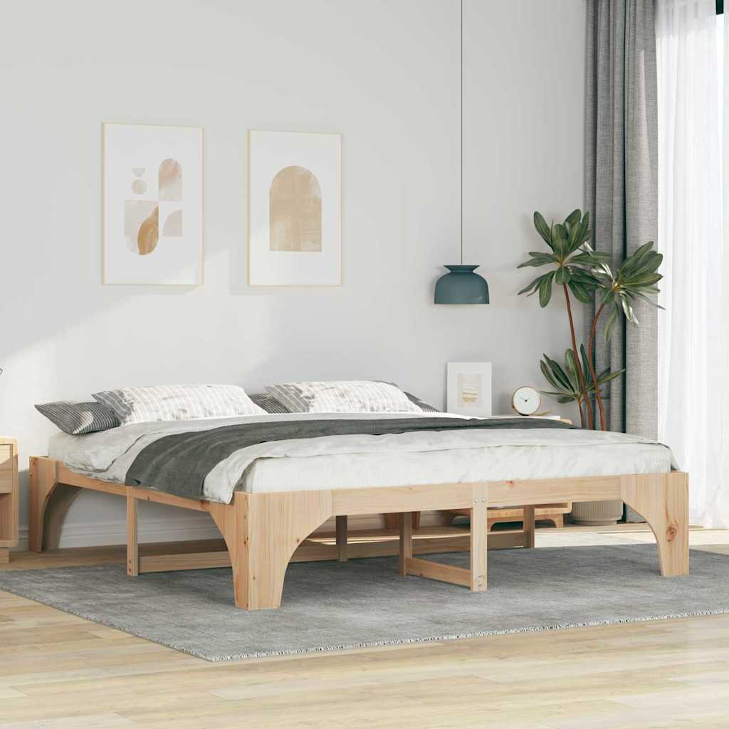 Floor Bed Frame with Storage Brown 180 x 200 cm Solid pine wood