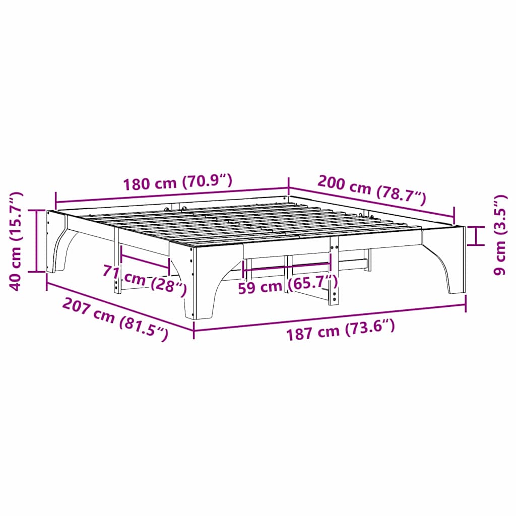 Floor Bed Frame with Storage Brown 180 x 200 cm Solid pine wood