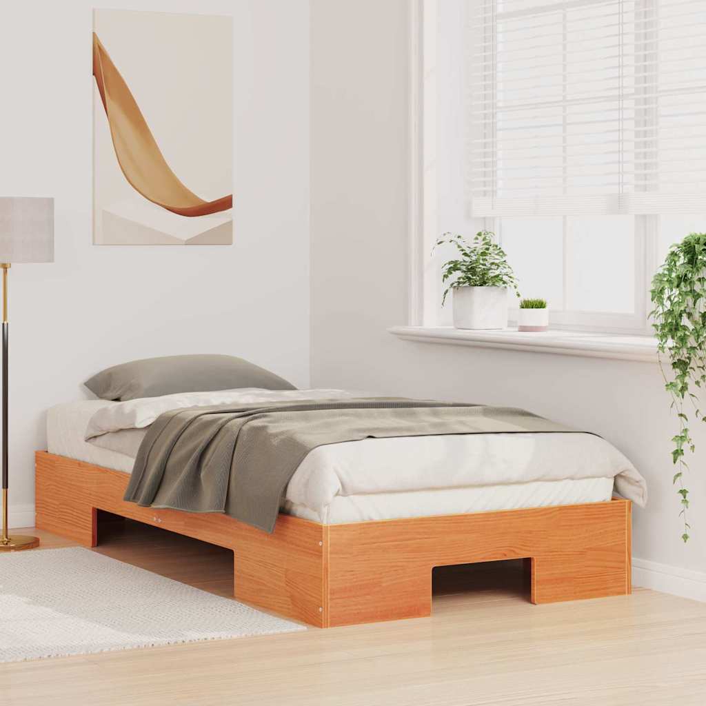Floor Bed Frame with Storage Brown 80 x 200 cm Solid pine wood