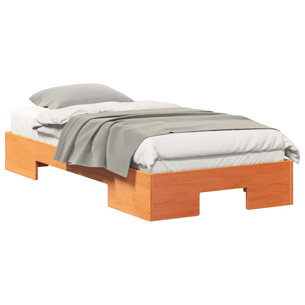 Floor Bed Frame with Storage Brown 80 x 200 cm Solid pine wood