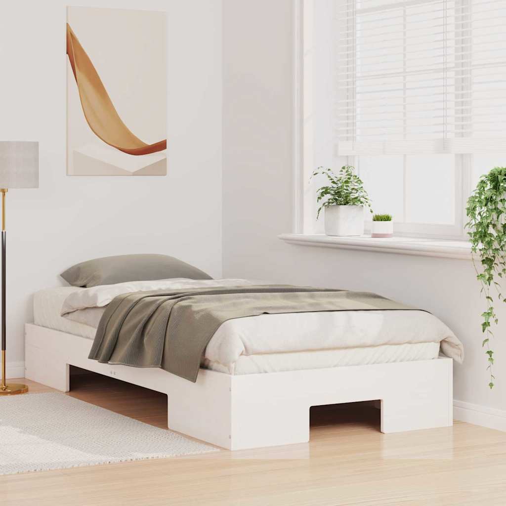 Floor Bed Frame with Storage White 90 x 190 cm Solid pine wood