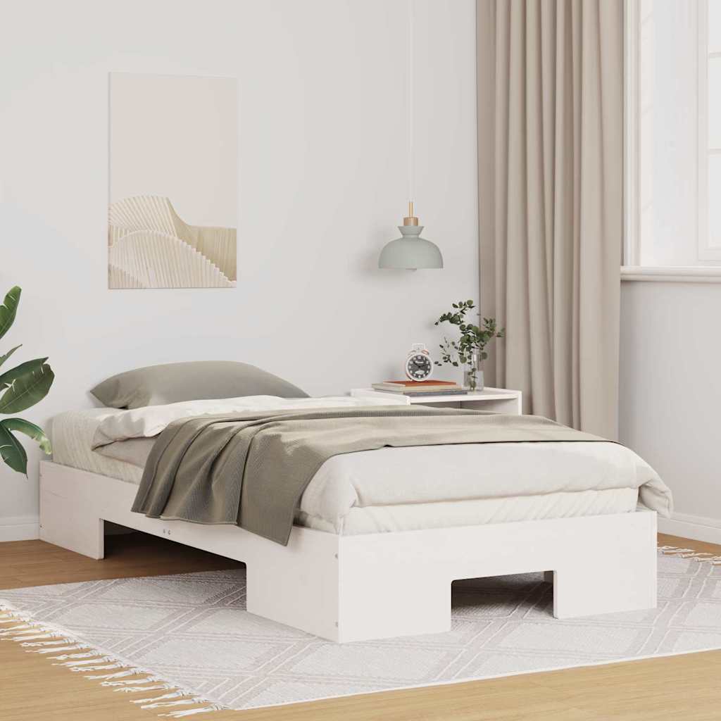 Floor Bed Frame with Storage White 75 x 190 cm Solid pine wood