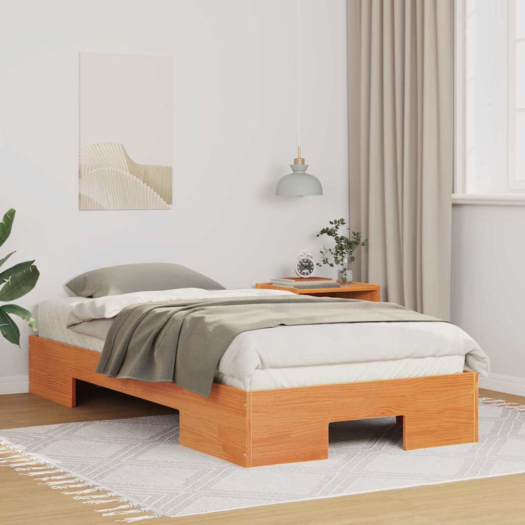 Floor Bed Frame with Storage Brown 75 x 190 cm Solid pine wood