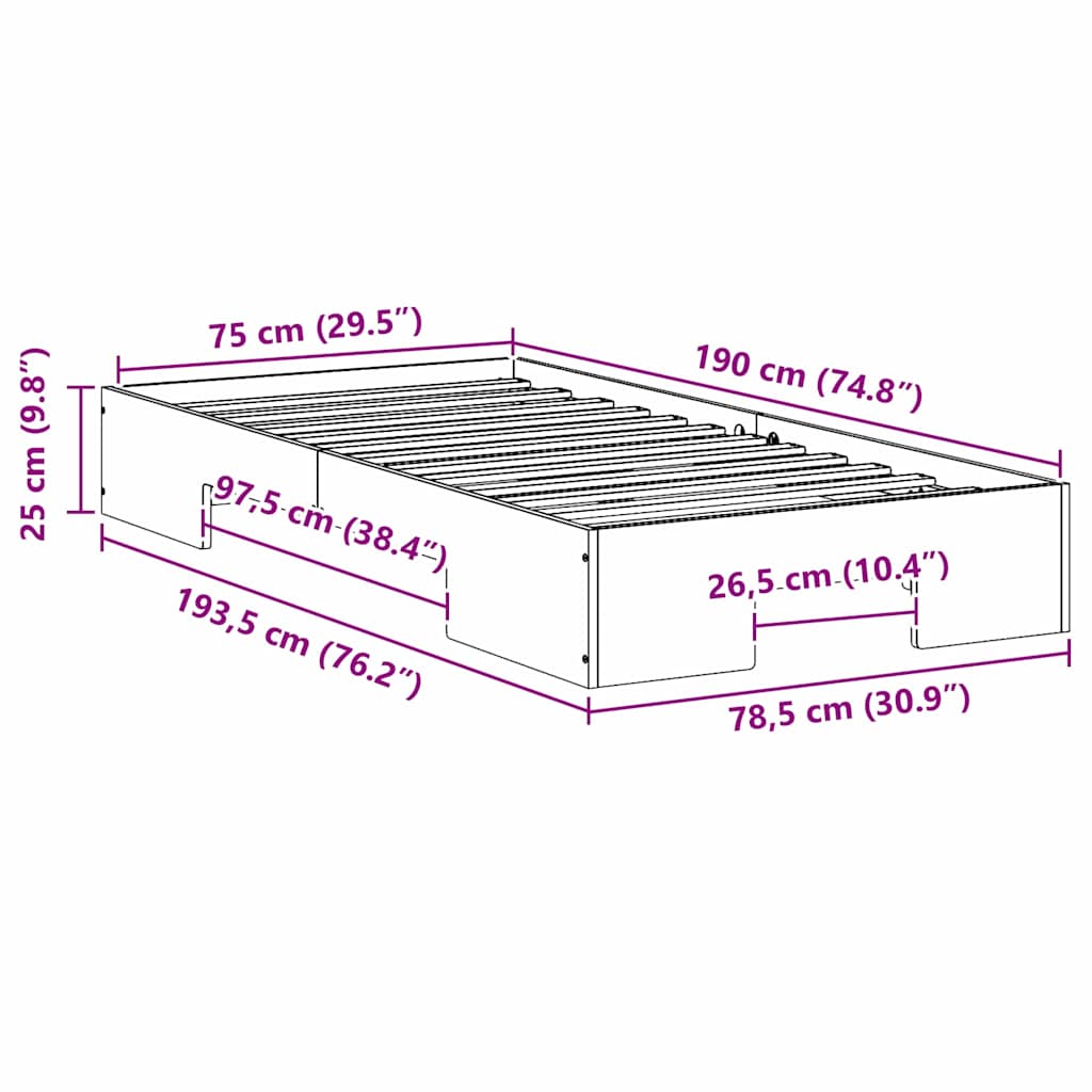 Floor Bed Frame with Storage Brown 75 x 190 cm Solid pine wood