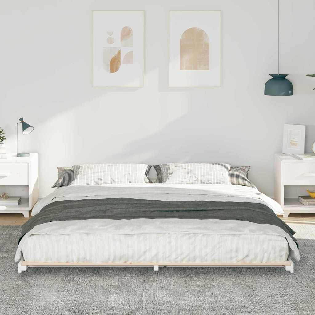 Floor Bed Frame White 200 x 200 cm Solid pine wood