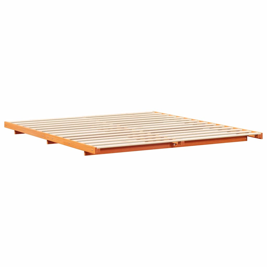 Floor Bed Frame Wax brown 180 x 200 cm Solid pine wood
