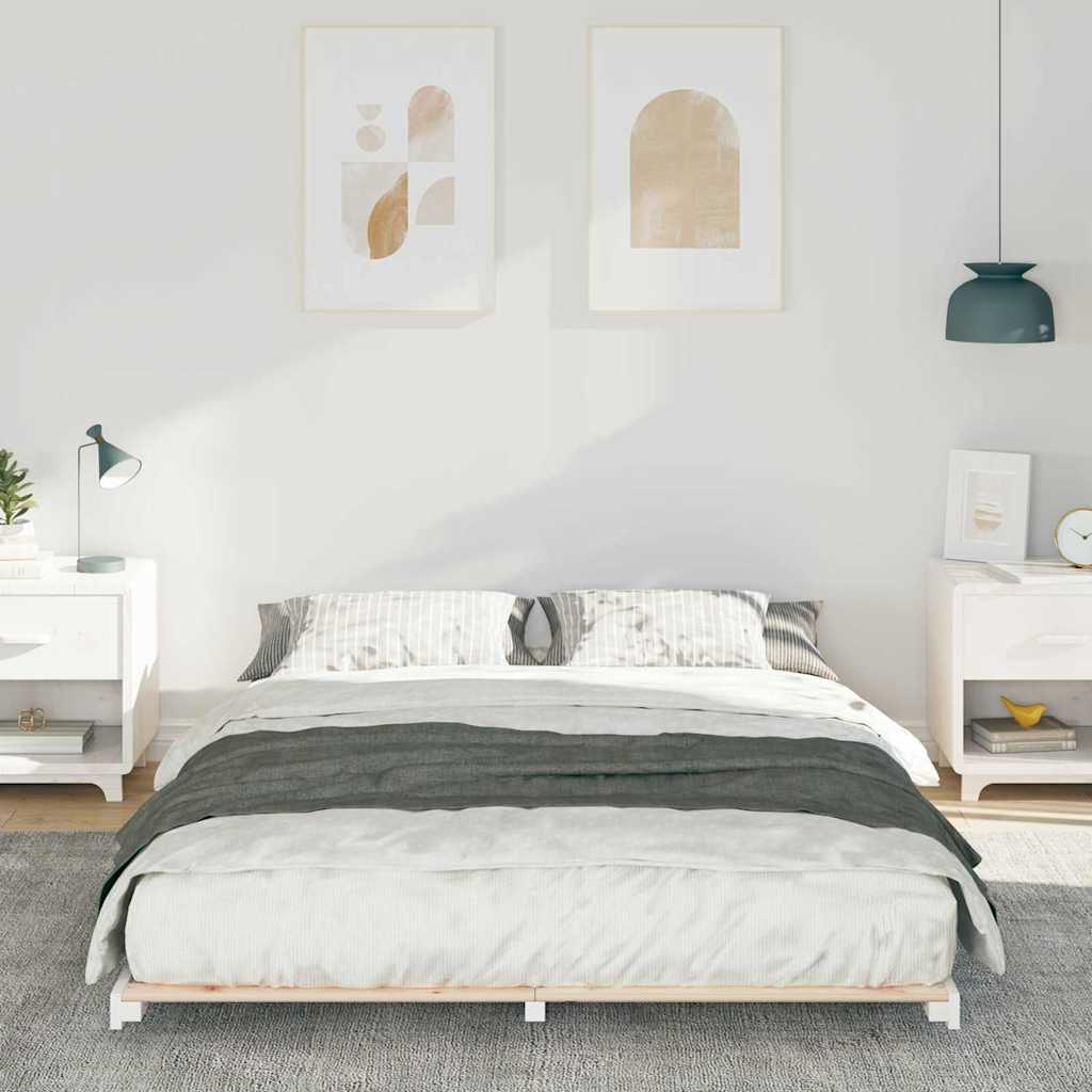 Floor Bed Frame White 160 x 200 cm Solid pine wood