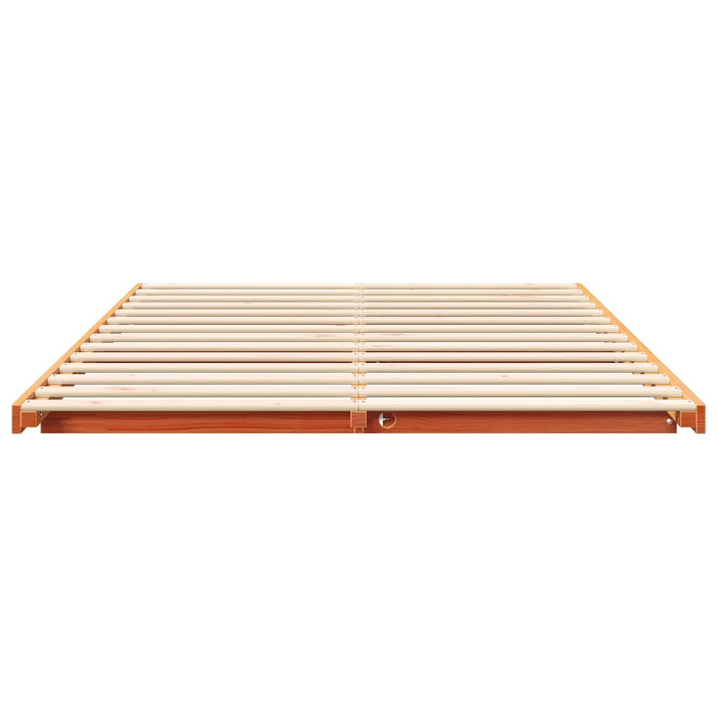 Floor Bed Frame Wax brown 160 x 200 cm Solid pine wood