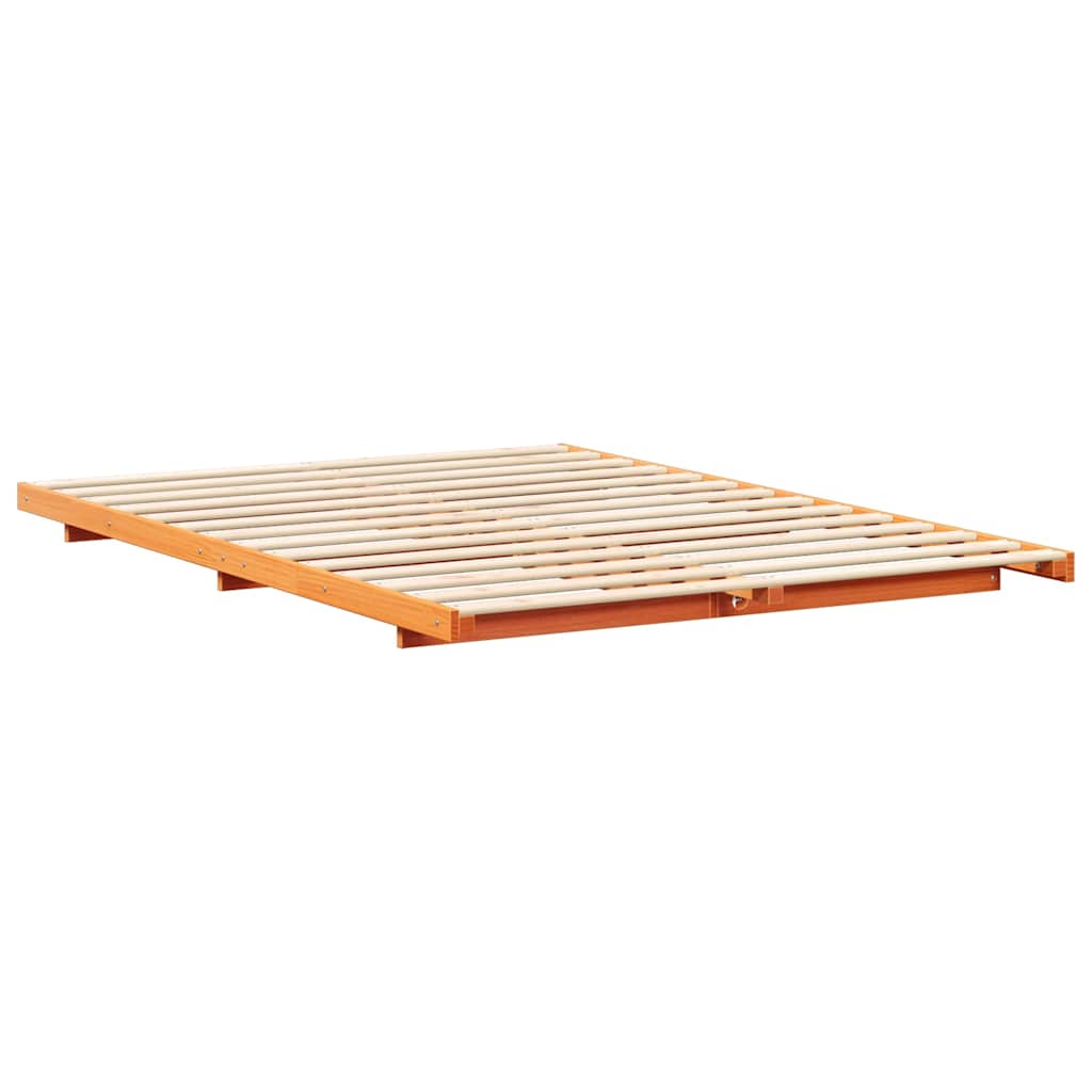 Floor Bed Frame Wax brown 150 x 200 cm Solid pine wood