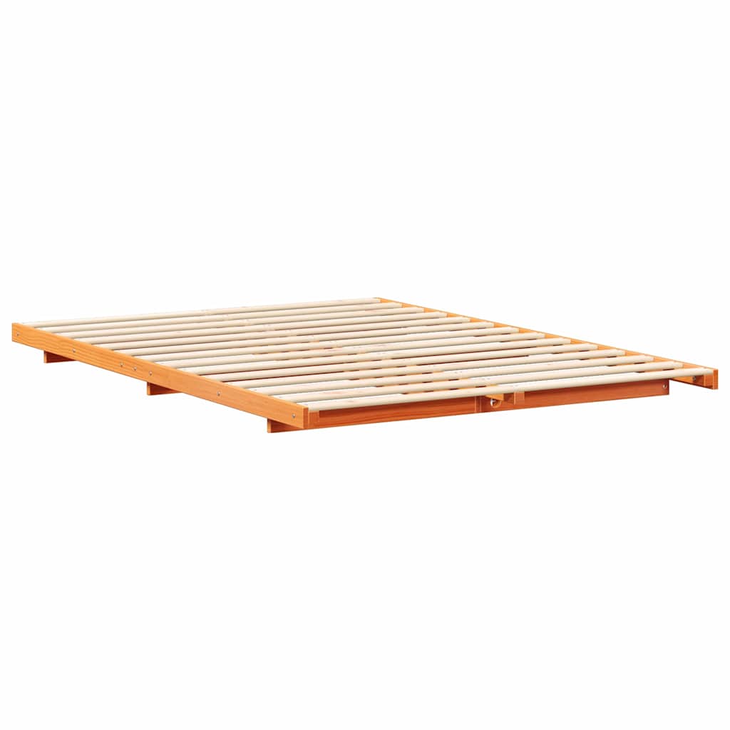 Floor Bed Frame Wax brown 140 x 200 cm Solid pine wood