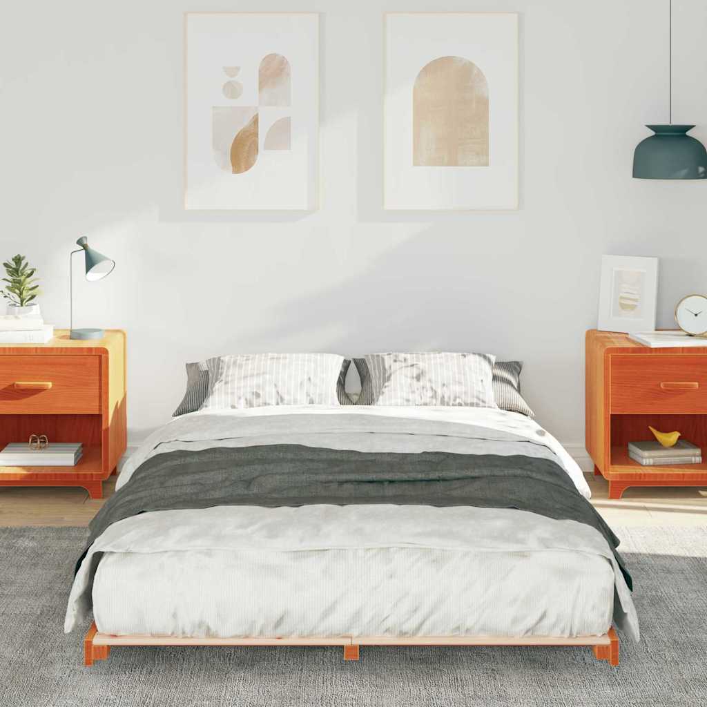 Floor Bed Frame Wax brown 140 x 190 cm Solid pine wood