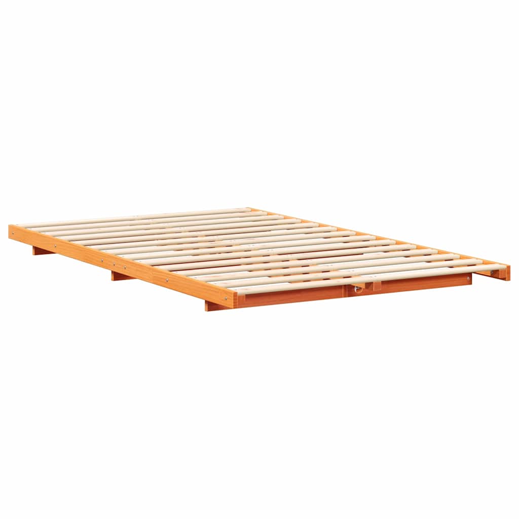 Floor Bed Frame Wax brown 140 x 190 cm Solid pine wood