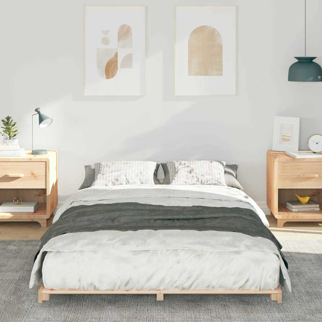 Floor Bed Frame Brown 135 x 190 cm Solid pine wood