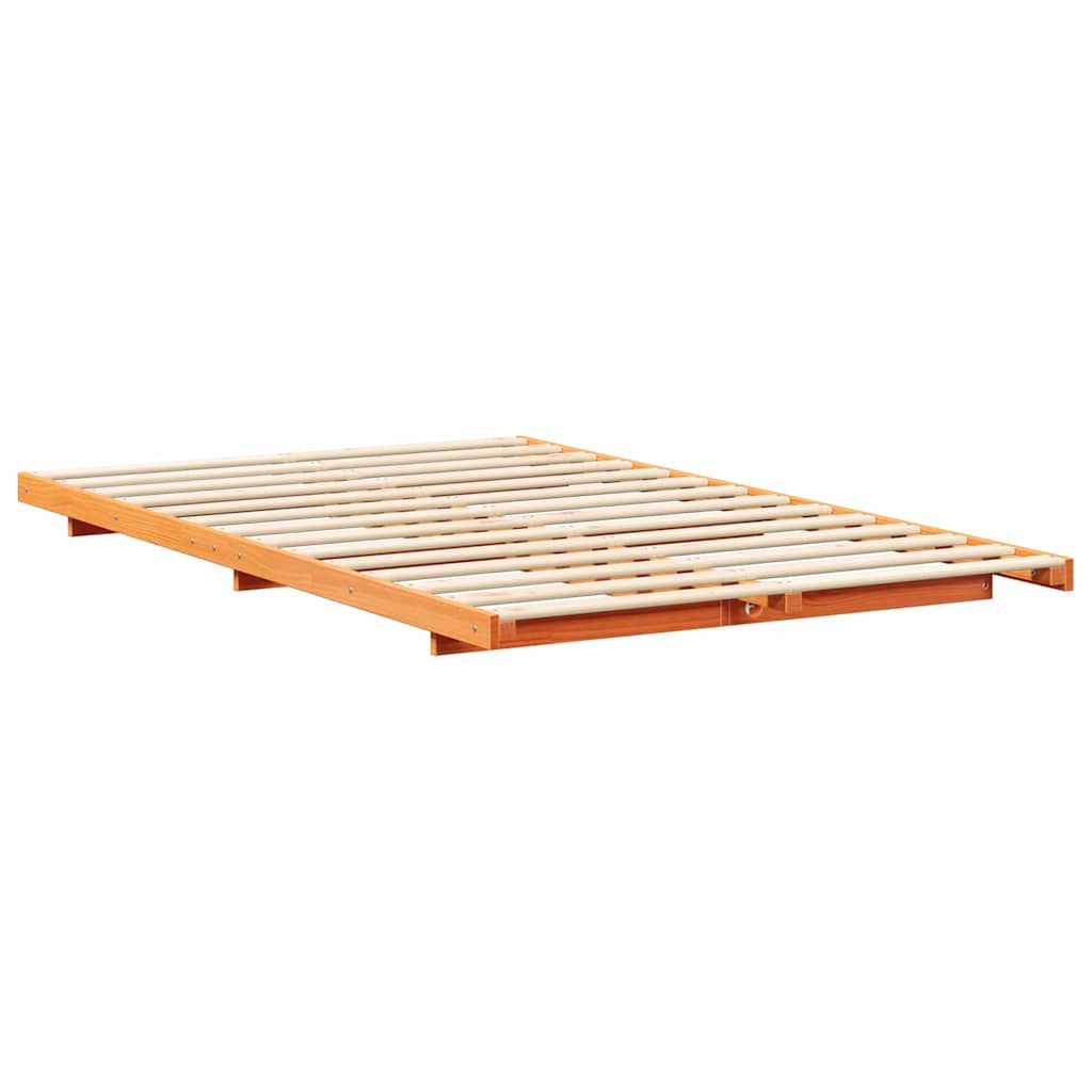 Floor Bed Frame Wax brown 135 x 190 cm Solid pine wood