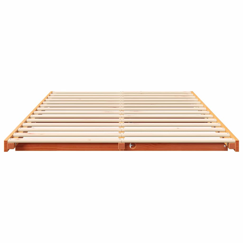 Floor Bed Frame Wax brown 135 x 190 cm Solid pine wood