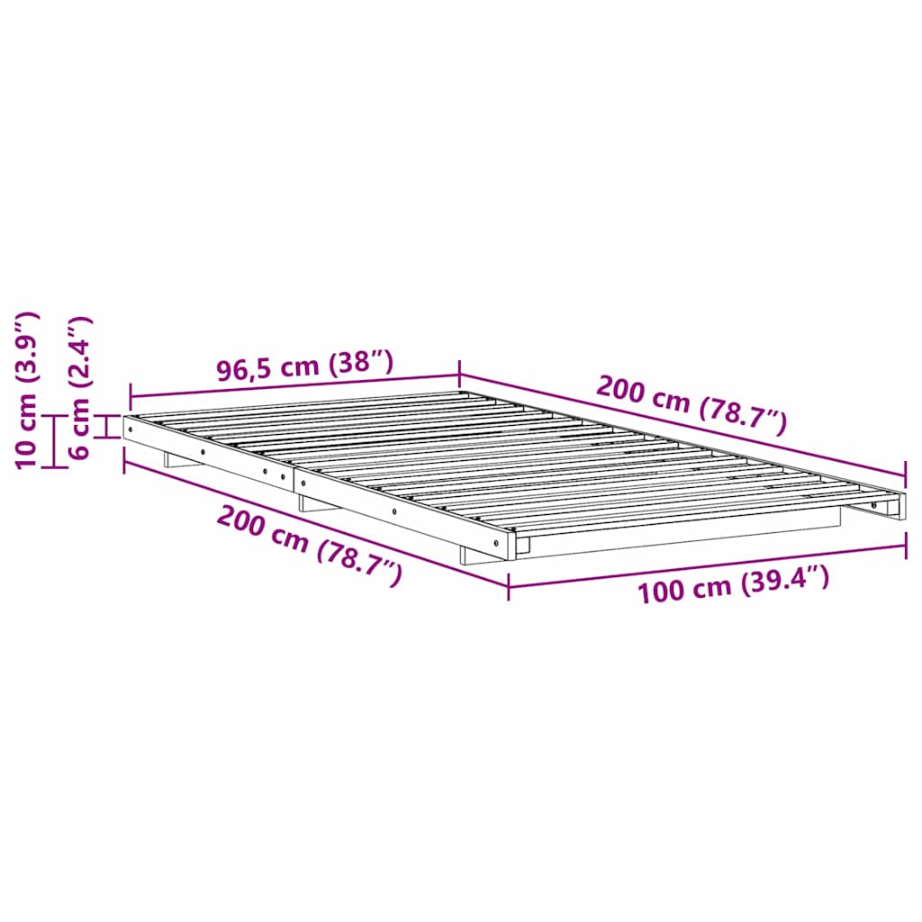 Floor Bed Frame White 100 x 200 cm Solid pine wood