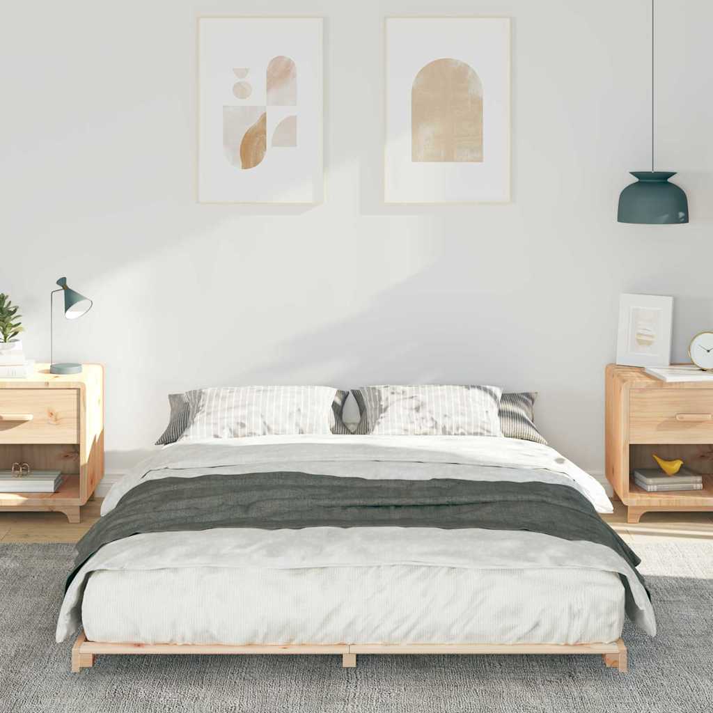 Floor Bed Frame Brown 140 x 210 cm Solid pine wood