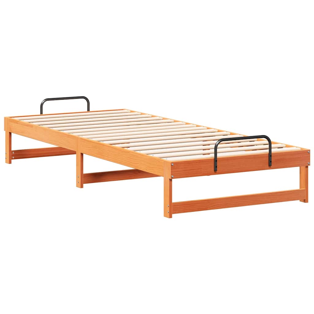 Bed Frame with Carry Handles Brown Solid pine wood