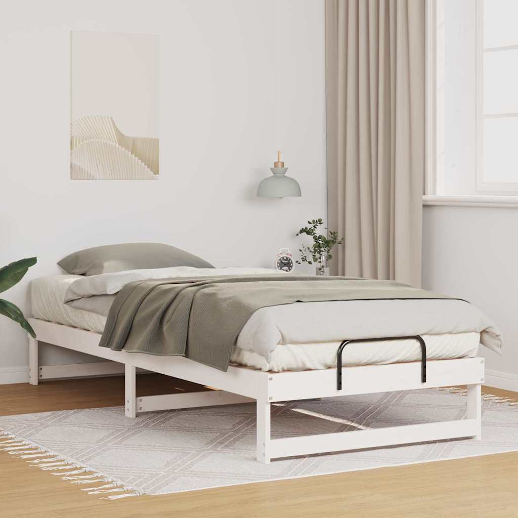 Bed Frame with Carry Handles White Solid pine wood