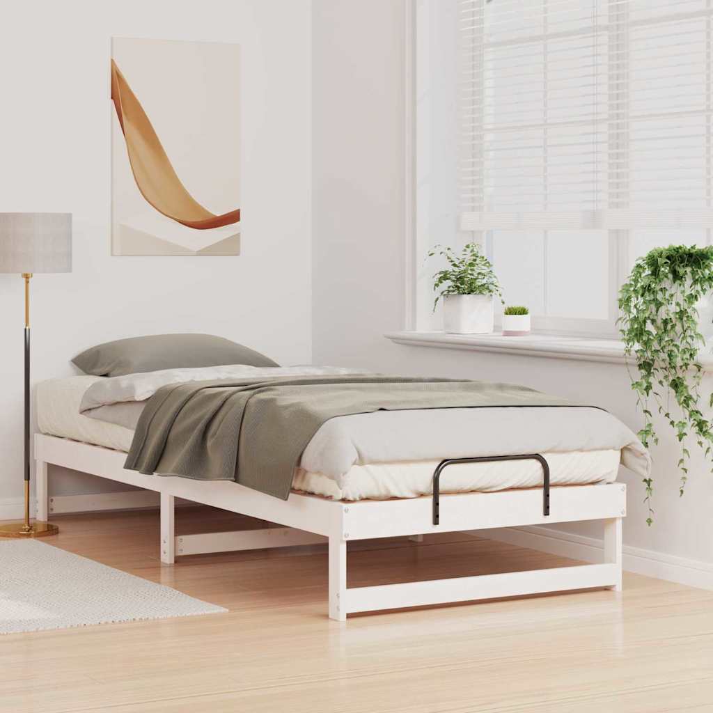 Bed Frame with Carry Handles White Solid pine wood