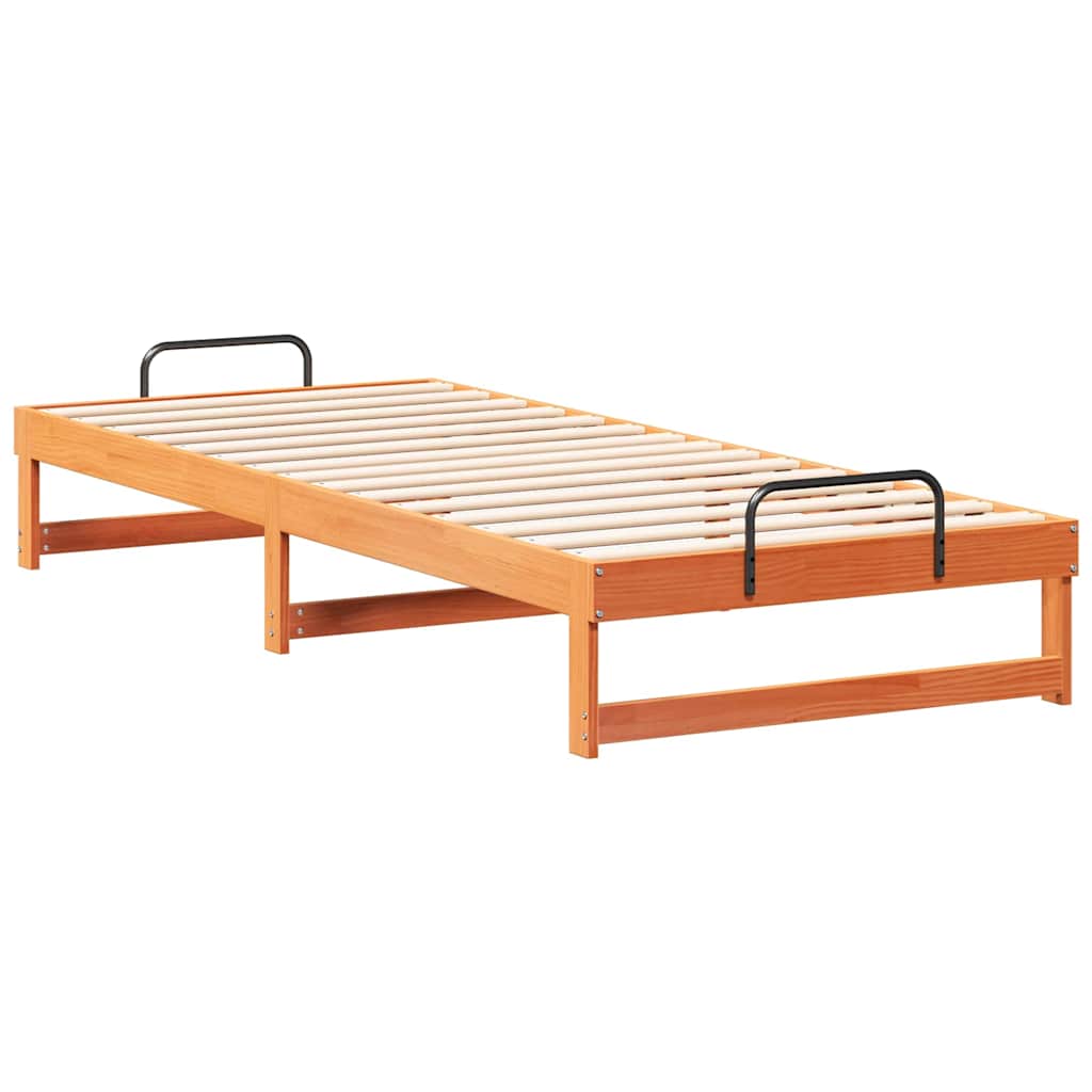 Bed Frame with Carry Handles Brown Solid pine wood