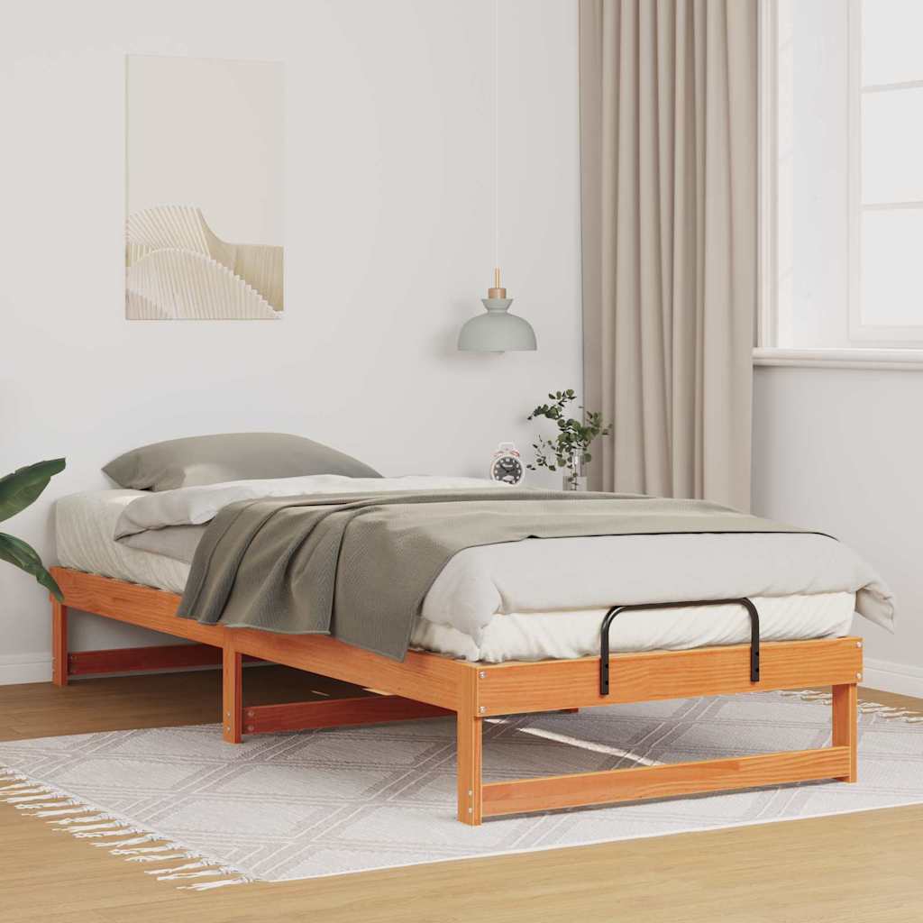 Bed Frame with Carry Handles Brown Solid pine wood