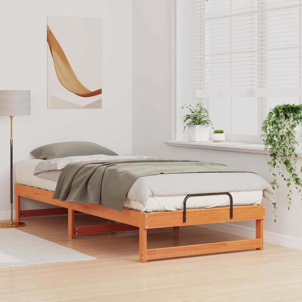 Bed Frame with Carry Handles Brown Solid pine wood