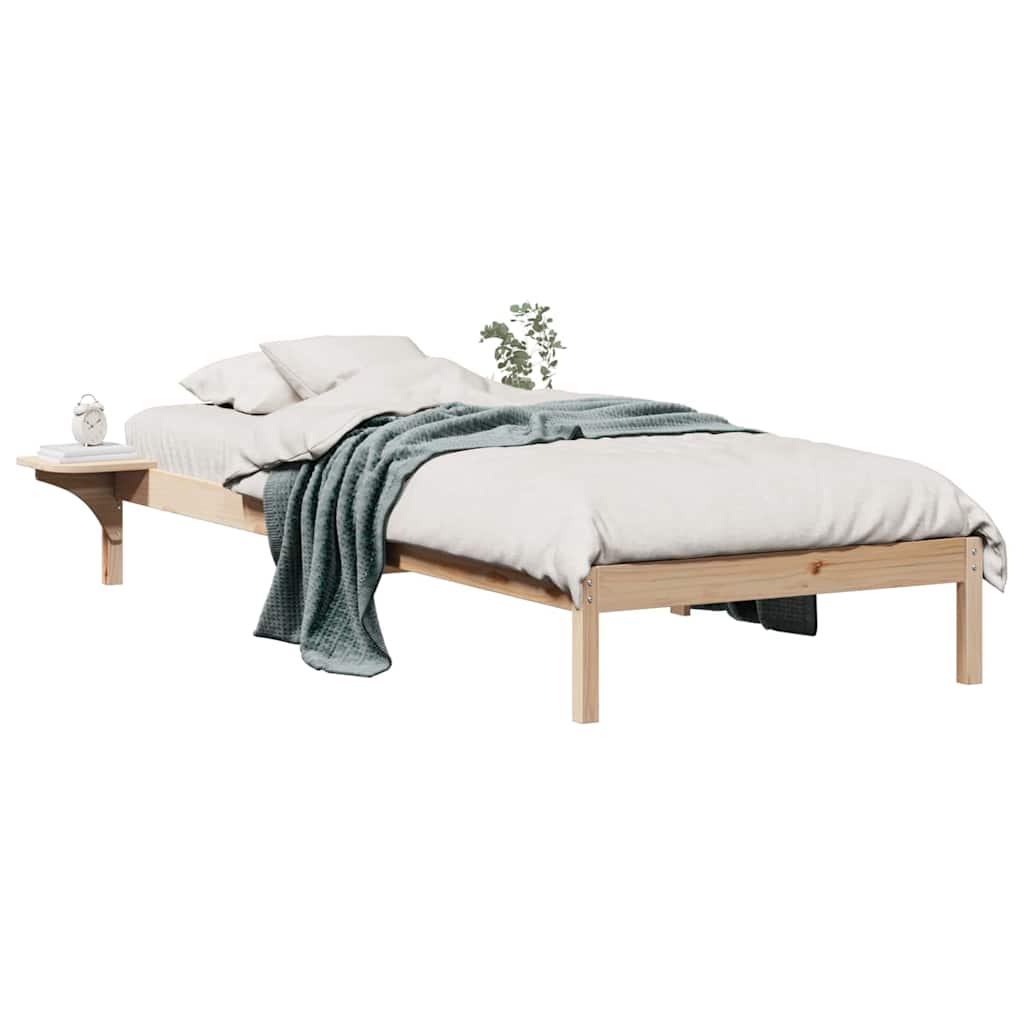 Bed Frame with Side Tables Natural 90 x 210 cm Solid Pine Wood