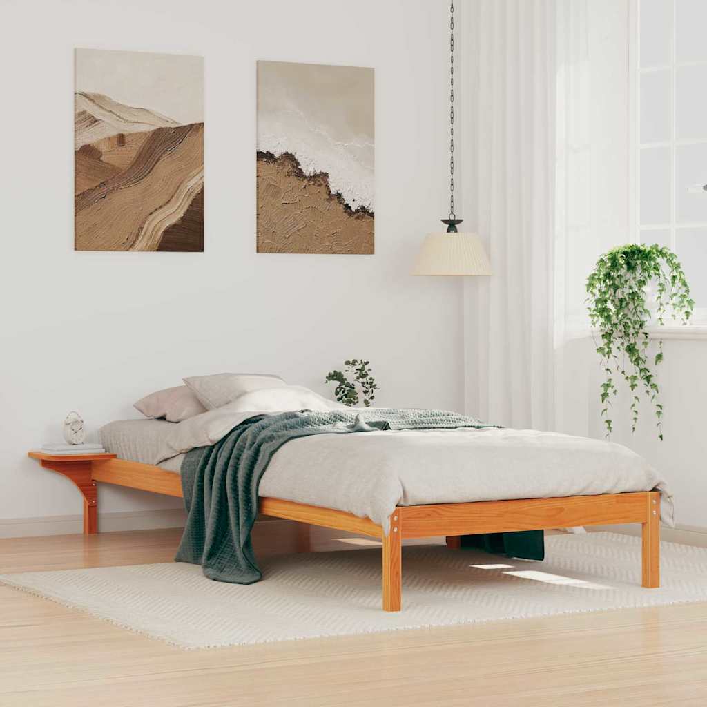 Bed Frame with Side Tables Wax Brown 90 x 210 cm
