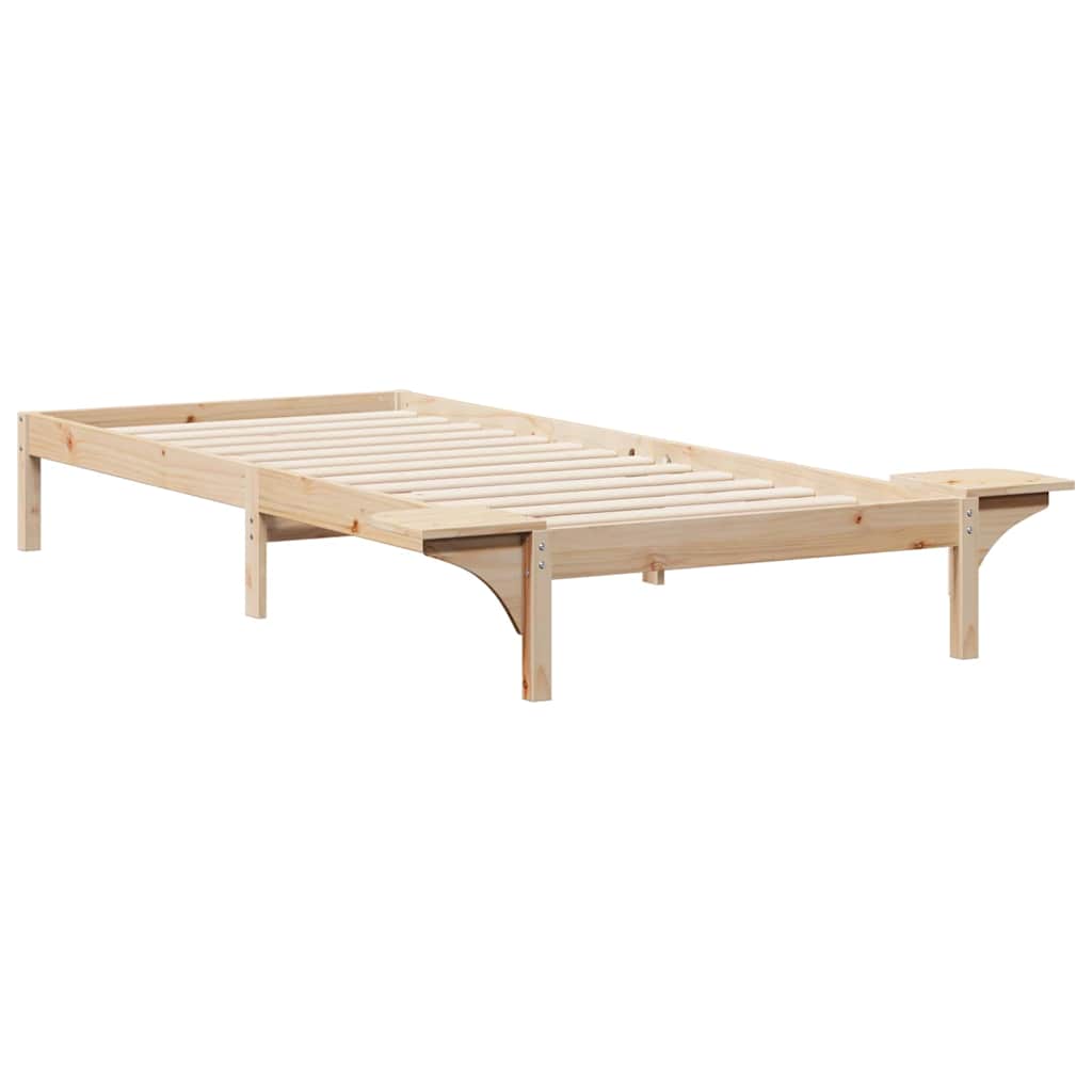 Bed Frame with Side Tables Natural 100 x 210 cm Solid Pine Wood